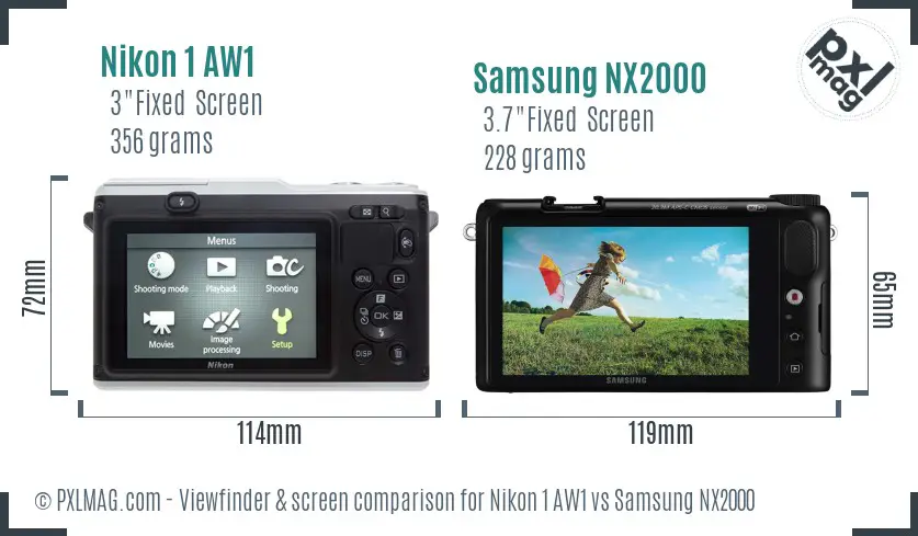 Nikon 1 AW1 vs Samsung NX2000 Screen and Viewfinder comparison
