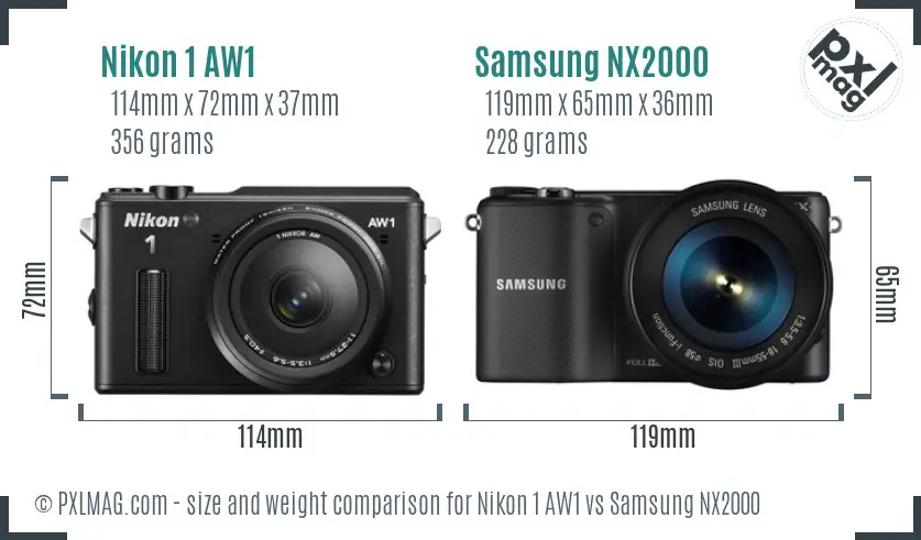 Nikon 1 AW1 vs Samsung NX2000 size comparison