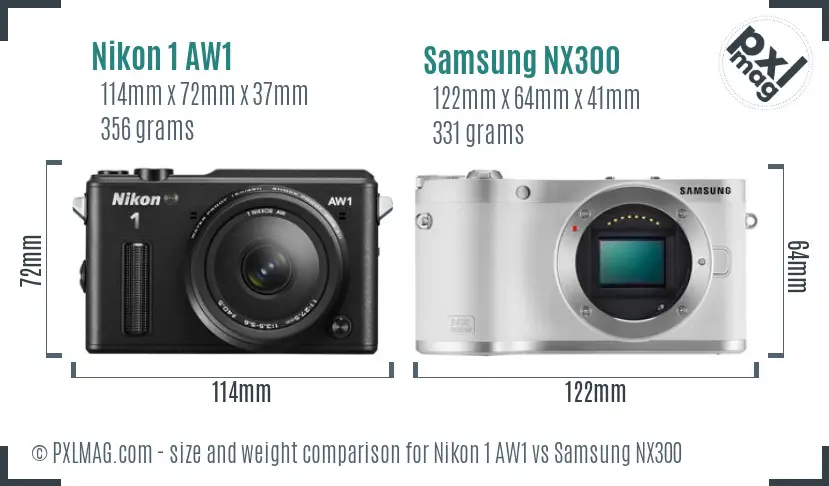 Nikon 1 AW1 vs Samsung NX300 size comparison