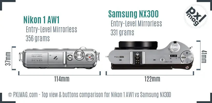 Nikon 1 AW1 vs Samsung NX300 top view buttons comparison