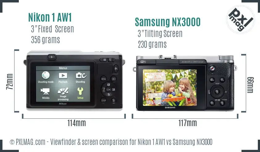 Nikon 1 AW1 vs Samsung NX3000 Screen and Viewfinder comparison