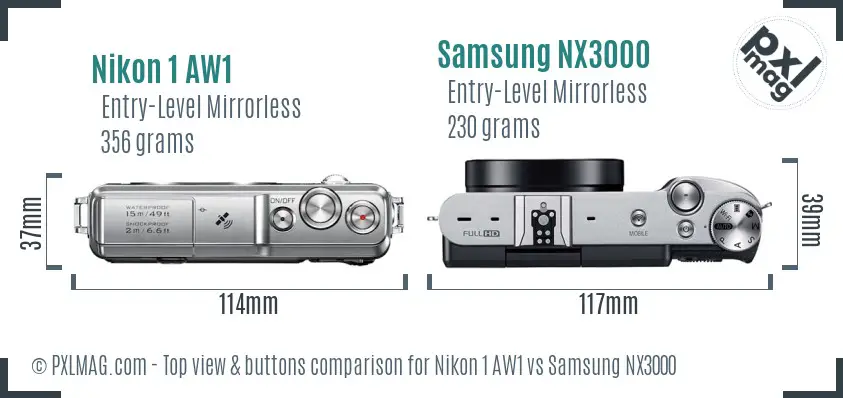 Nikon 1 AW1 vs Samsung NX3000 top view buttons comparison