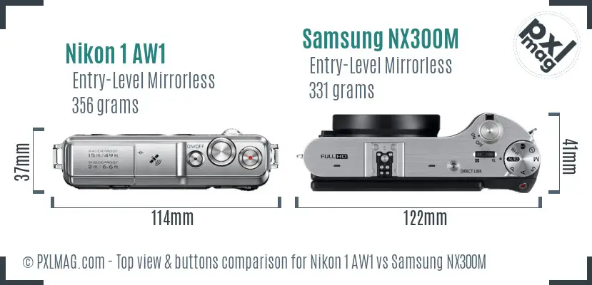 Nikon 1 AW1 vs Samsung NX300M top view buttons comparison