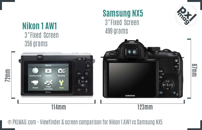 Nikon 1 AW1 vs Samsung NX5 Screen and Viewfinder comparison