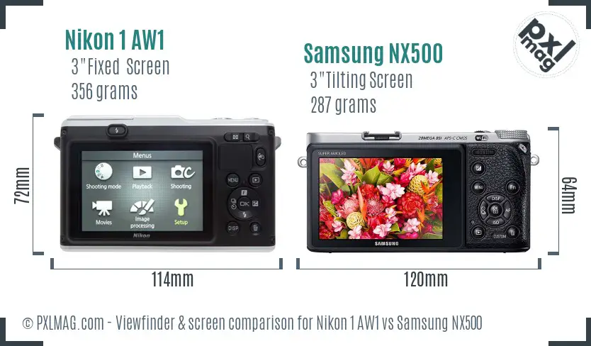 Nikon 1 AW1 vs Samsung NX500 Screen and Viewfinder comparison
