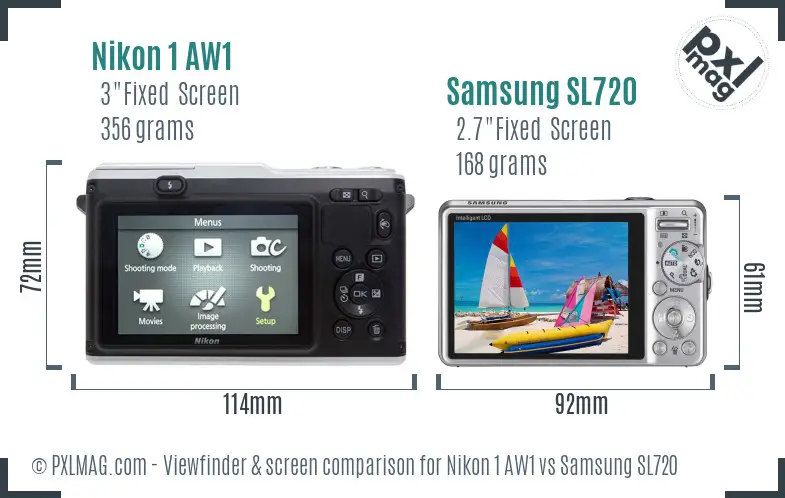 Nikon 1 AW1 vs Samsung SL720 Screen and Viewfinder comparison