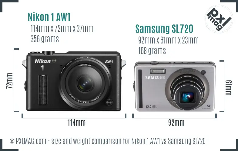 Nikon 1 AW1 vs Samsung SL720 size comparison