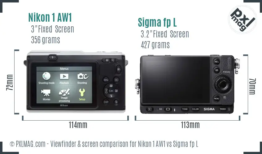 Nikon 1 AW1 vs Sigma fp L Screen and Viewfinder comparison