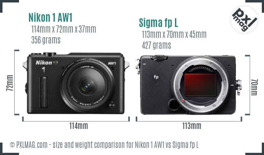 Nikon 1 AW1 vs Sigma fp L size comparison