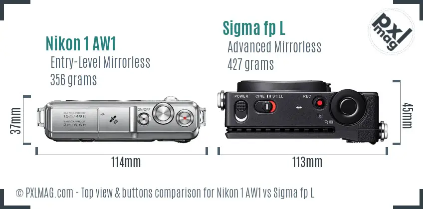 Nikon 1 AW1 vs Sigma fp L top view buttons comparison