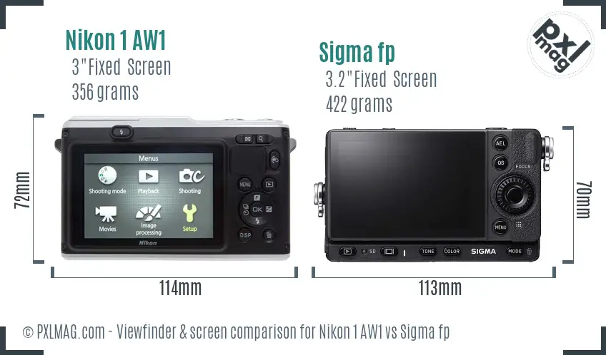 Nikon 1 AW1 vs Sigma fp Screen and Viewfinder comparison