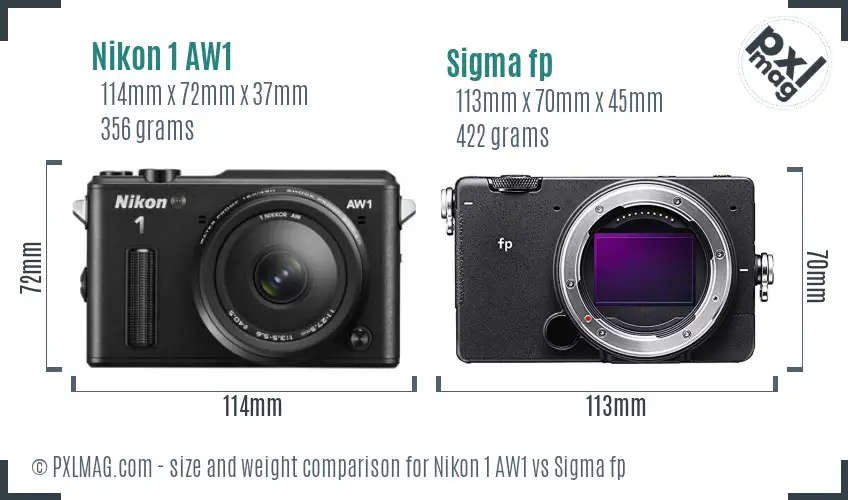 Nikon 1 AW1 vs Sigma fp size comparison