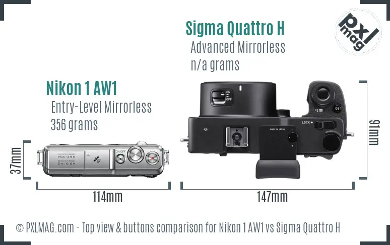 Nikon 1 AW1 vs Sigma Quattro H top view buttons comparison
