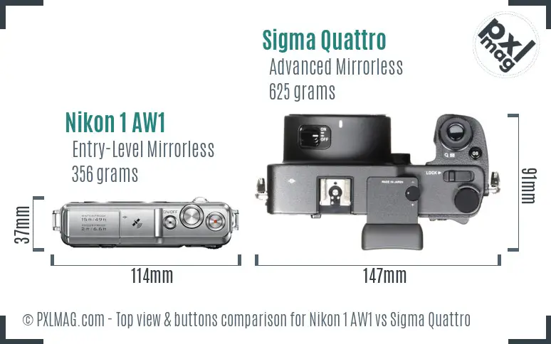 Nikon 1 AW1 vs Sigma Quattro top view buttons comparison