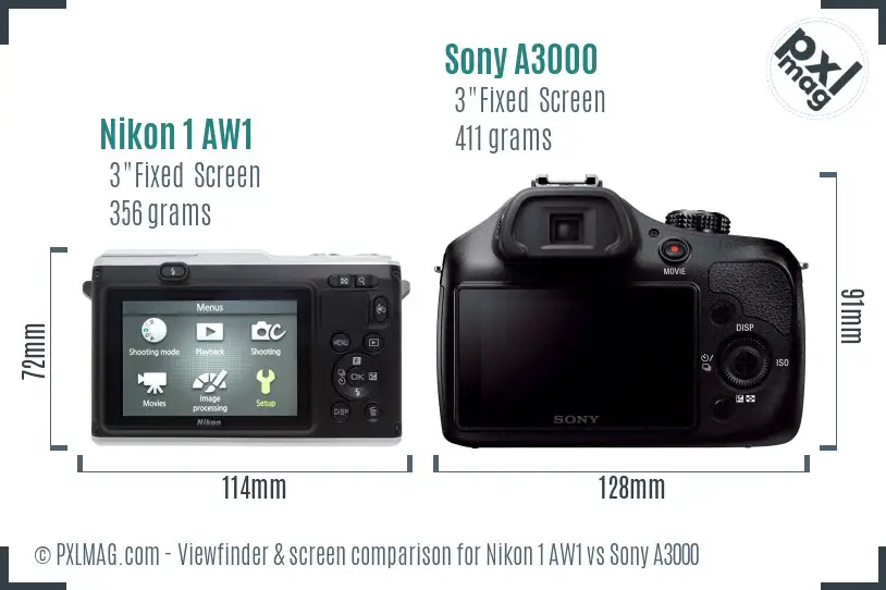 Nikon 1 AW1 vs Sony A3000 Screen and Viewfinder comparison