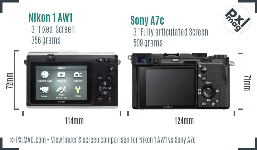 Nikon 1 AW1 vs Sony A7c Screen and Viewfinder comparison