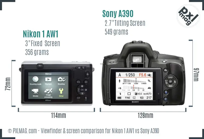 Nikon 1 AW1 vs Sony A390 Screen and Viewfinder comparison