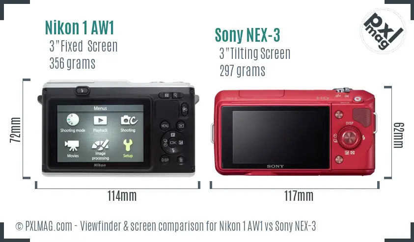 Nikon 1 AW1 vs Sony NEX-3 Screen and Viewfinder comparison