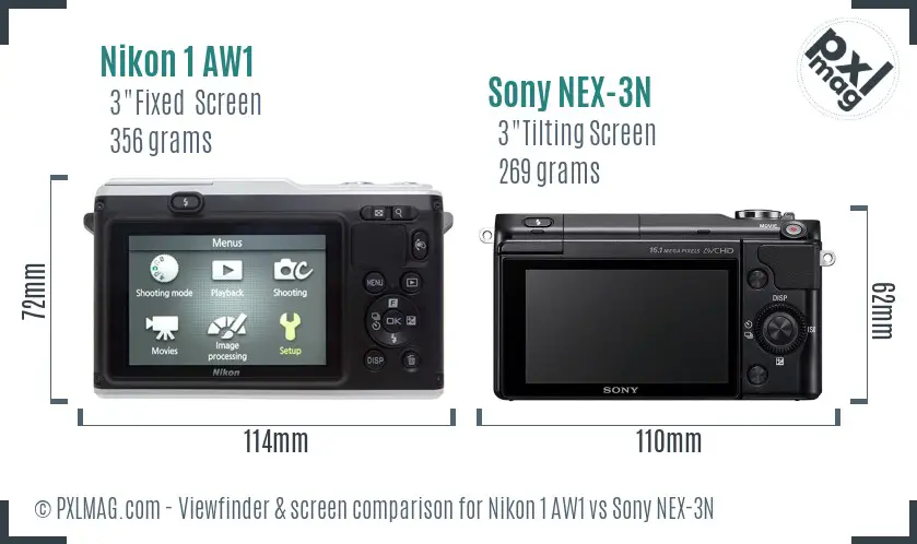 Nikon 1 AW1 vs Sony NEX-3N Screen and Viewfinder comparison