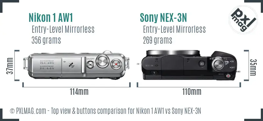 Nikon 1 AW1 vs Sony NEX-3N top view buttons comparison