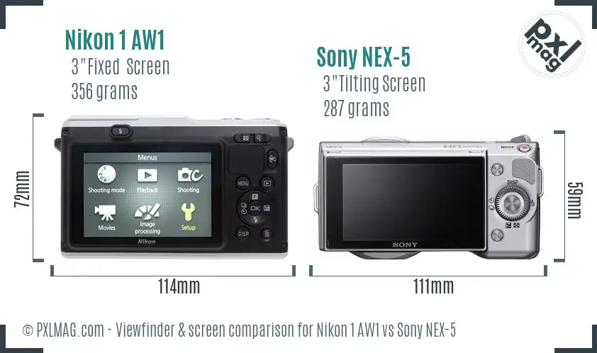 Nikon 1 AW1 vs Sony NEX-5 Screen and Viewfinder comparison