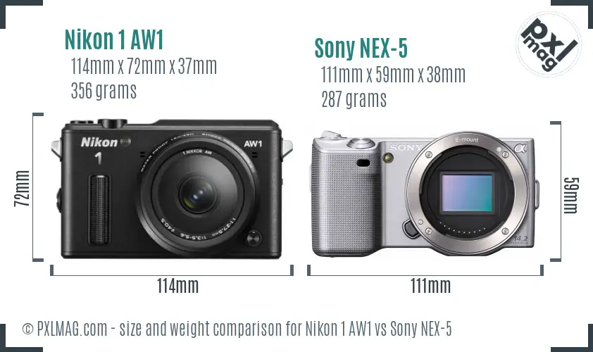 Nikon 1 AW1 vs Sony NEX-5 size comparison