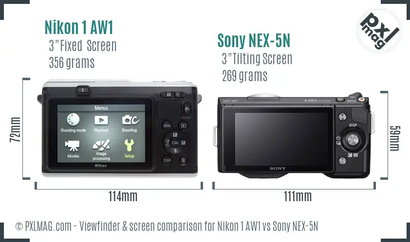 Nikon 1 AW1 vs Sony NEX-5N Screen and Viewfinder comparison