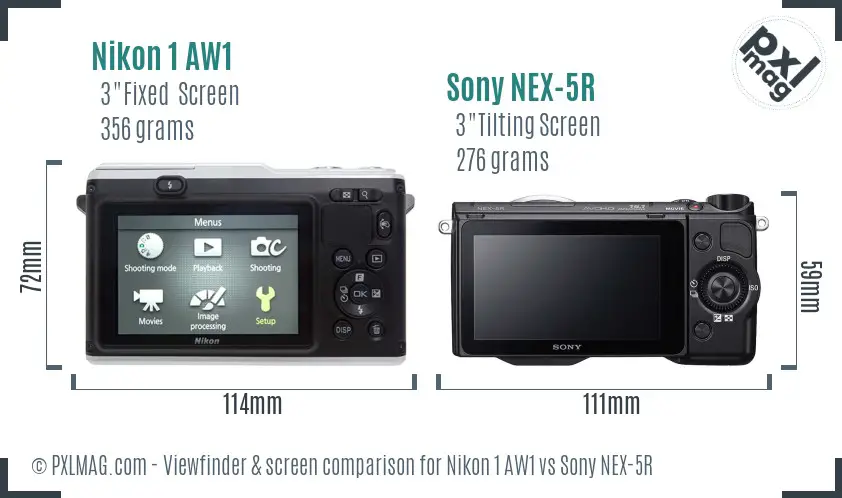 Nikon 1 AW1 vs Sony NEX-5R Screen and Viewfinder comparison