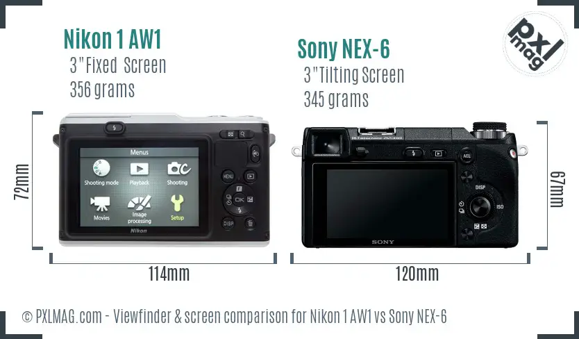 Nikon 1 AW1 vs Sony NEX-6 Screen and Viewfinder comparison