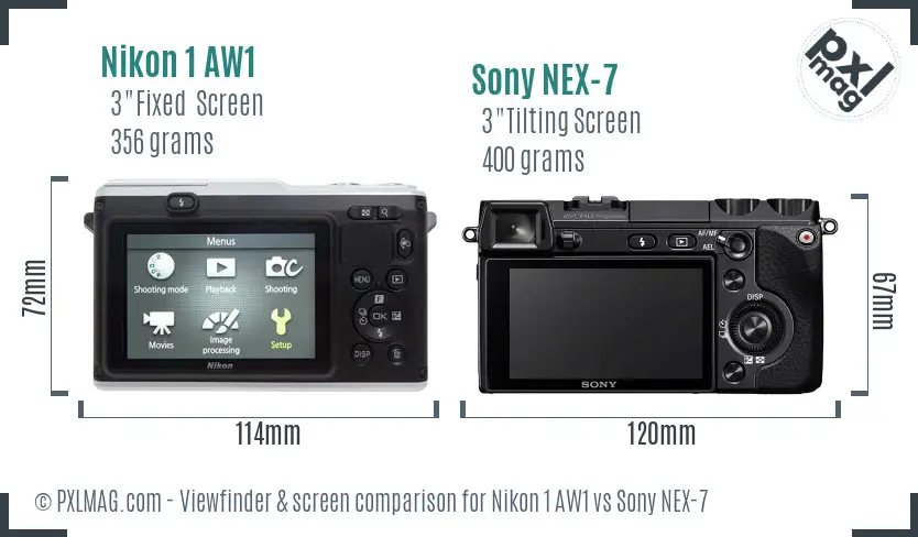 Nikon 1 AW1 vs Sony NEX-7 Screen and Viewfinder comparison