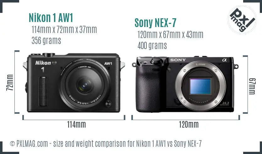 Nikon 1 AW1 vs Sony NEX-7 size comparison