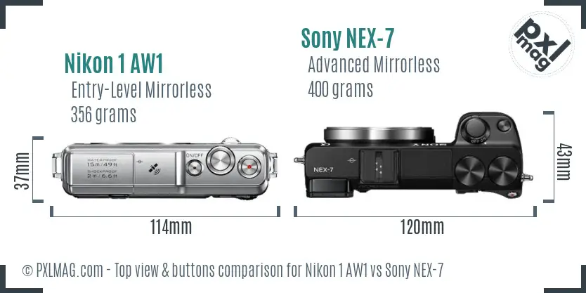 Nikon 1 AW1 vs Sony NEX-7 top view buttons comparison