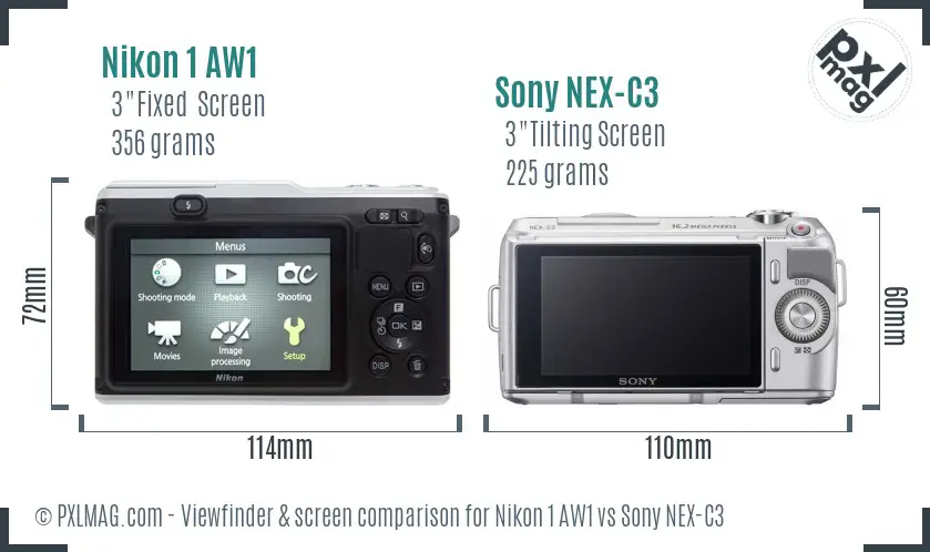 Nikon 1 AW1 vs Sony NEX-C3 Screen and Viewfinder comparison