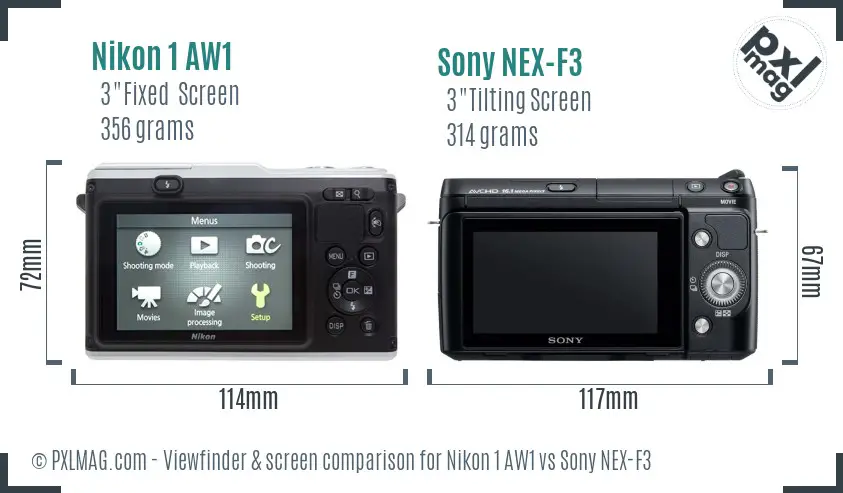 Nikon 1 AW1 vs Sony NEX-F3 Screen and Viewfinder comparison