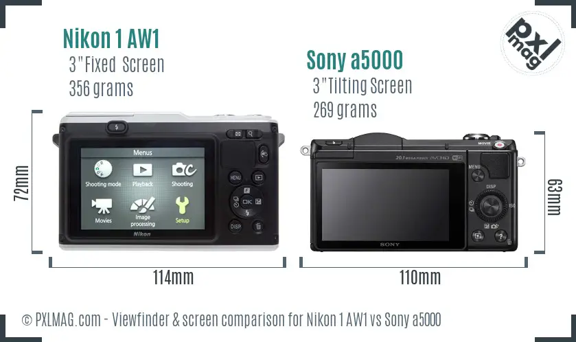 Nikon 1 AW1 vs Sony a5000 Screen and Viewfinder comparison