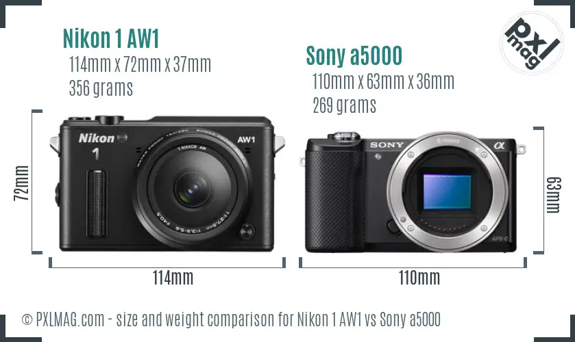 Nikon 1 AW1 vs Sony a5000 size comparison