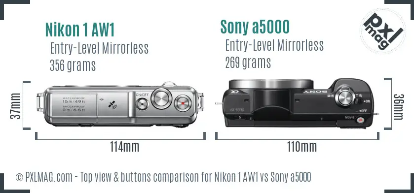 Nikon 1 AW1 vs Sony a5000 top view buttons comparison