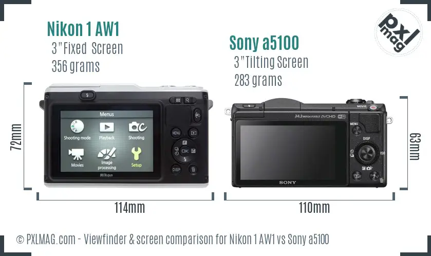 Nikon 1 AW1 vs Sony a5100 Screen and Viewfinder comparison