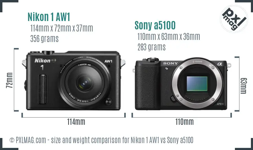 Nikon 1 AW1 vs Sony a5100 size comparison