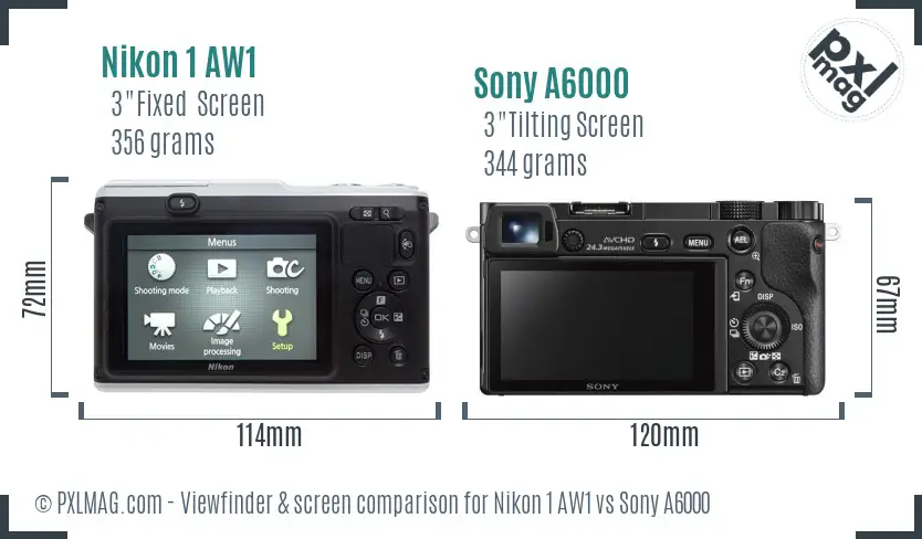 Nikon 1 AW1 vs Sony A6000 Screen and Viewfinder comparison