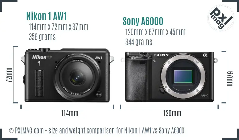 Nikon 1 AW1 vs Sony A6000 size comparison