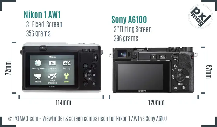 Nikon 1 AW1 vs Sony A6100 Screen and Viewfinder comparison