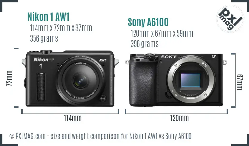 Nikon 1 AW1 vs Sony A6100 size comparison