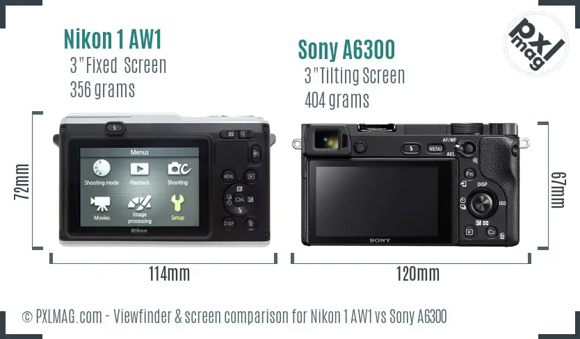 Nikon 1 AW1 vs Sony A6300 Screen and Viewfinder comparison