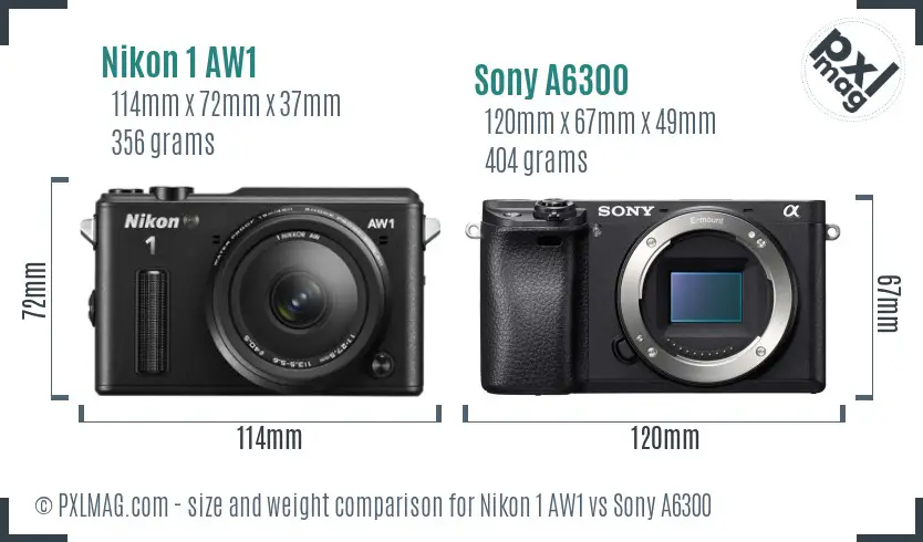 Nikon 1 AW1 vs Sony A6300 size comparison