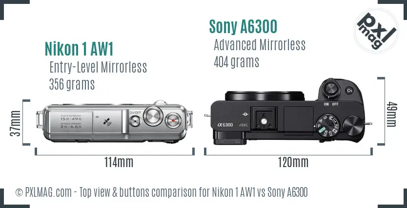Nikon 1 AW1 vs Sony A6300 top view buttons comparison
