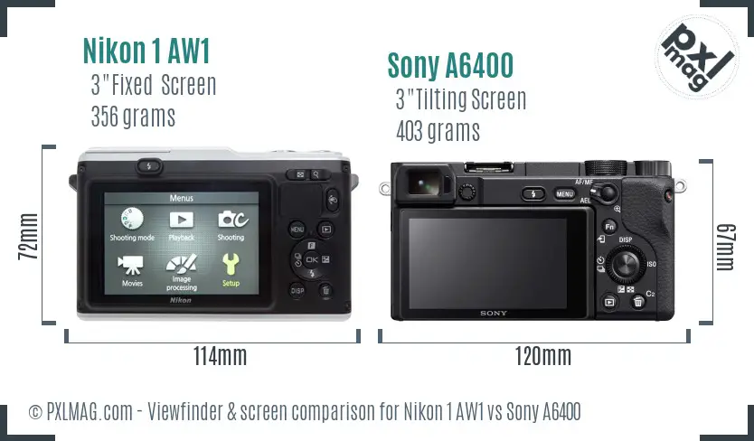 Nikon 1 AW1 vs Sony A6400 Screen and Viewfinder comparison