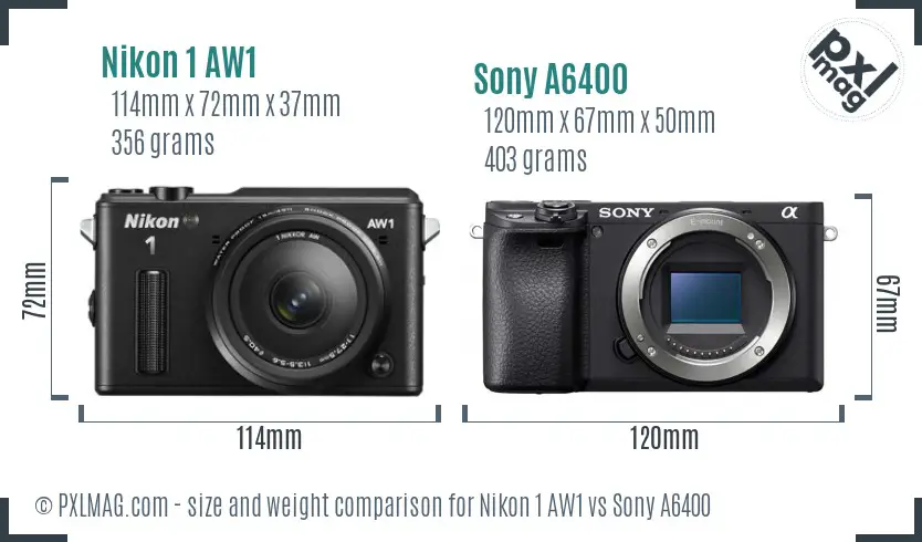 Nikon 1 AW1 vs Sony A6400 size comparison