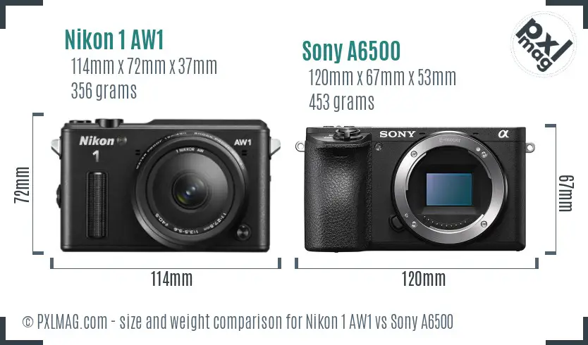 Nikon 1 AW1 vs Sony A6500 size comparison