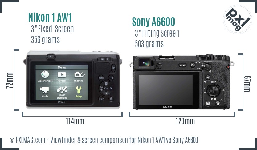 Nikon 1 AW1 vs Sony A6600 Screen and Viewfinder comparison